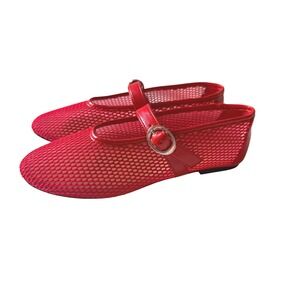Aldo Red Mesh Mary Jane Flats Buckle Strap Shoes 6.5 EUR 37 Ballet Parisian Chic